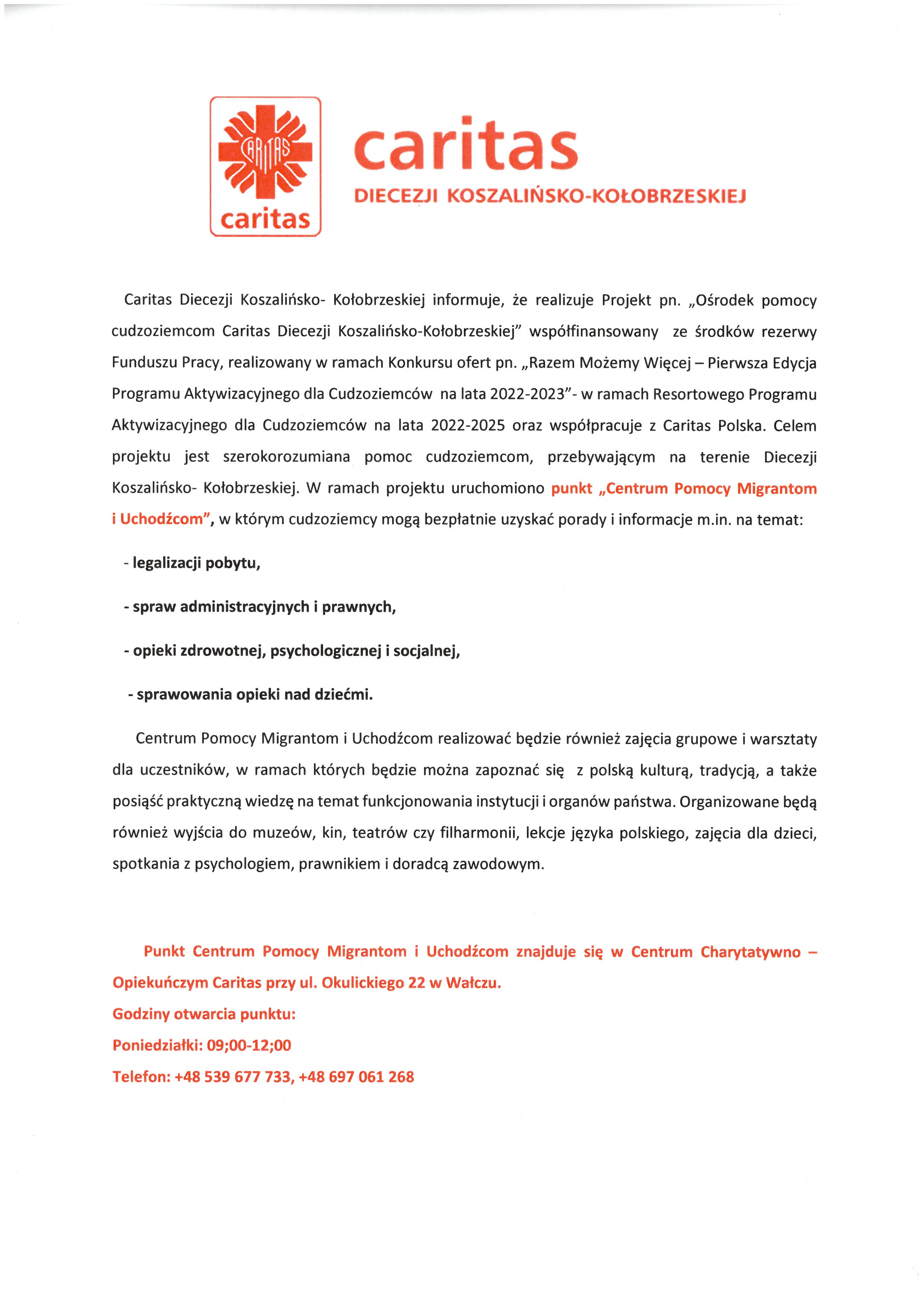 Caritas plakat Centrum pomocy